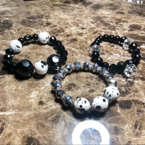 3 stack marble & black beaded bracelets